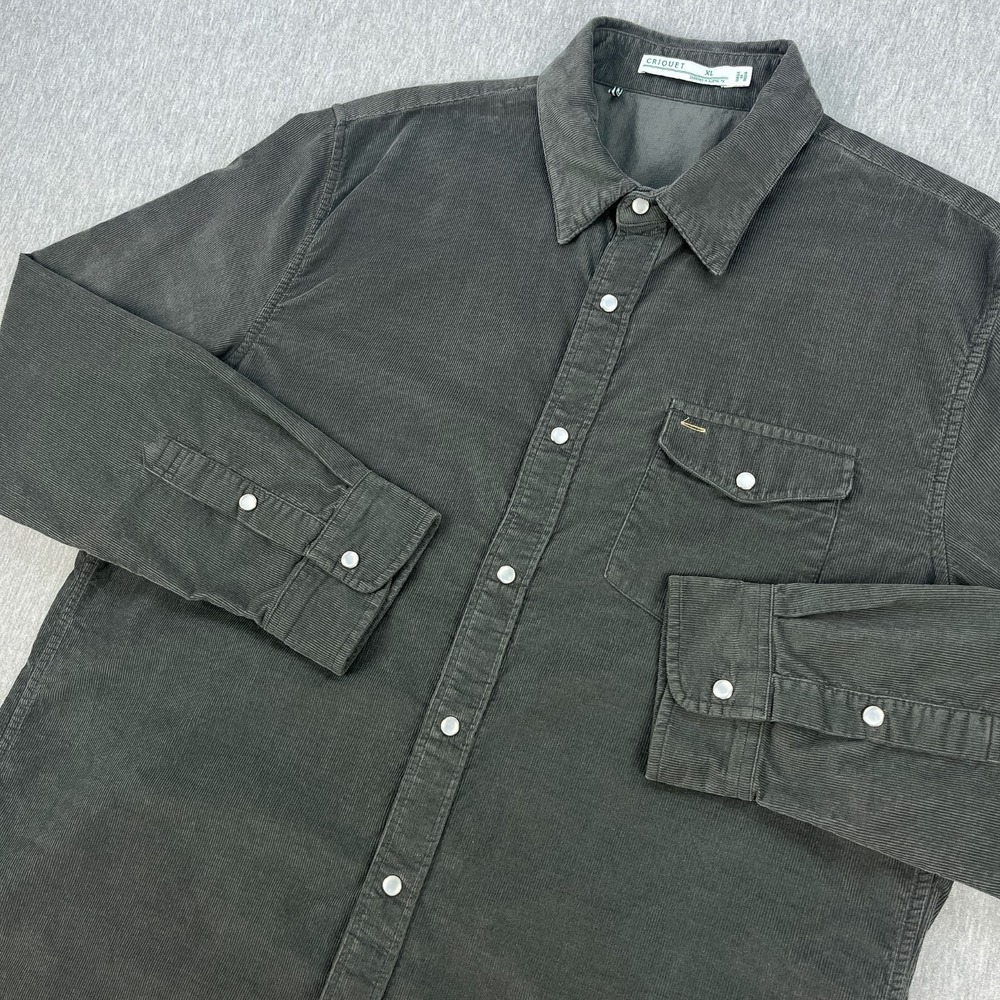 Criquet Corduroy Pearl Snap Shirt Mens XL Cotton Gray Western Long Sleeve Austin